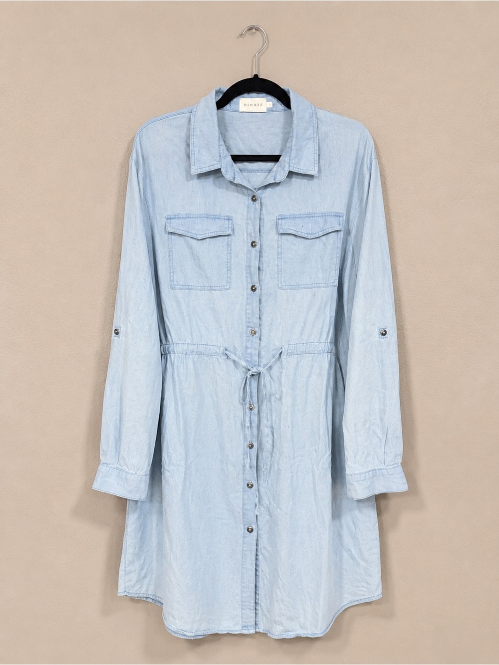 Light Wash Chambray Shirt Dress - Light Blue